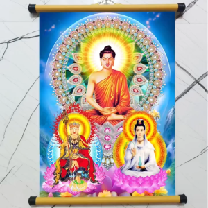 Tranh vải treo tường Ta Bà Tam Thánh in trên vải lụa (vải sill) Decor Trang Trí Nhà Decor Phòng