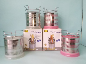 Tempat Sendok / Wadah pisau Dapur Stainless Steel 5 Lobang / Sakura / Stainless Steel