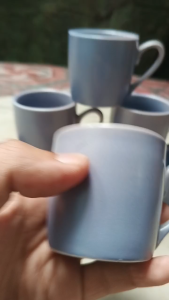 Mug Keramik Mini Warna gradiasi ungu (pudar) Retro mug untuk minum kopi