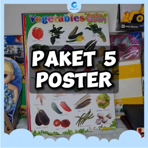 Paket 5 Poster Dinding Edukasi Anak Belajar Mengenal Hijaiyah Buah Angka Abjad ABC dan Hewan