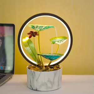 น้ำล้นตั้งโต๊ะบัวทอง น้ำตกตั้งโต๊ะตกแต่งบ้าน น้ำล้นตั้งโต๊ะ เสริมฮวงจุ้ย การเงินไหลมาเทมา