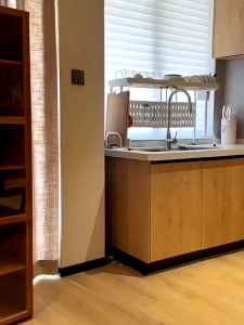Lemari Dapur Rak Dapur Minimalis Rak Oven Microwave Bumbu Dapur 4 Pintu Kayu Serbaguna Estetik Susun