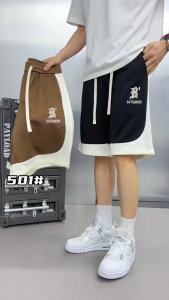 กางเกงขาสั้นลำลองผู้ชายฤดูร้อนบางหลวมตรงกางเกงอเมริกันกางเกงกีฬาถักหนัก