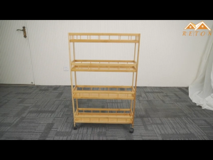 Kitchen Rotating Rack Trolley Corner Shelf Multi Tier Removable Storage Cart Kitchen Wood Slim Cart with Adjustable Shelf Bamboo Rack Organizer