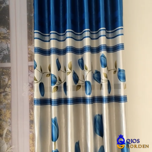 Gorden Jendela Ruang Tamu Mewah Bahan Kain Blackout Model Smokering Motif Bunga Tulip