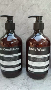 Botol Tempat Sabun Cair Shampoo Pump Dispenser Sabun Shampoo Aesthetic 500ml Motif Black White