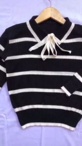 Setelan Anak Perempuan - Baju Setelan Anak - Setelan Sweater Rajut Beiza Tali Pita Dan Celana Kulot Rajut Anak - One Set Anak Usia 2-12tahun