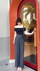 Quần suông ống rộng Big Size 40 - 75kg Nút Lệch Dễ Phối Đồ Cạp Cao Tôn Dáng-DTS-Mã 317K