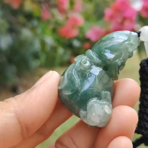 Dark Green Natural Type A Jadeite Jade crafted with Three legs toad on Money Pouch as Pendant with certificate weigh 26.67 grams measurement 42 * 18.5 * 14 mm (pendant230)