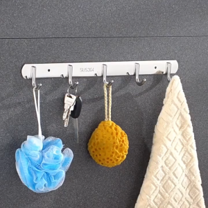 Stainless Steel 6/8 Hooks Wall Hanging Hook Rack Clothing Hanger Hook Sticking Punch-Free Kitchen Bathroom Accessories