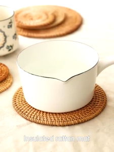 Round Natural Rattan Cup Mats Handmade Insulation Placemats Table Round Plate Desktop Protection Pad Kitchen Decoration