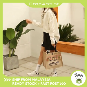 DROPASSIST 1561 Women Tote Jute Soft Linen Shopping Grocery Bag Canvas Burlap Fabric Beg Telekung Balik Kg Kampung