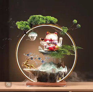 โคมไฟน้ำตกแมวกวัก เสริมฮวงจุ้ย แมวกวักเรียกทรัพย์ เสริมศิริมงคล ตั้งบนโต๊ะทำงาน เงินทองไหลมาเทมา