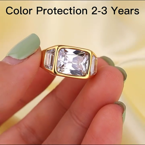 Three Diamond Large Sugar Zircon Ring 18K Gold High-end Ring Women's Titanium Steel Non Fading Finger Band Jewelry US Size 6-8