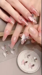 冰晶蝴蝶Ice crystal butterfly 3D Nail diamond jewelry Acc 1pack 8pcs 2024 new white pink flower ice butterfly 白粉色繁花冰蝶合金指甲钻爆闪
