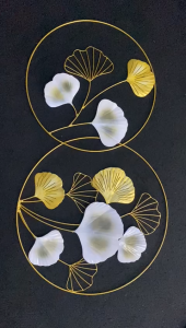 Walldecor Berkah Hiasan Dinding Tanpa Frame Model Bulat 100x55 Wall Dekor Nordic Daun Bunga Gingko