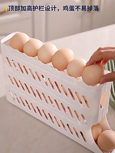 3 Tier Egg Rack Tray/ Automatic Rolling Egg Holder/ Large Capacity Egg Organizer/Side Door for Egg Cartons