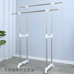 👍Retractable Laundry Clothes Drying Pole Rack Adjustable Towel Clothes Racks Indoor Balcony With Lockable Wheels R4703