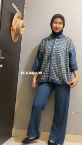 F&R Oneset Rani Knitwear Cardigan Rajut Kotak Kancing Setelan Celana Kulot Wanita Premium Kekinian