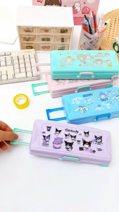 (Free Sticker) Sanrio Kuromi Melody Stationery Pencil Case Box Creativity Suitcase Modeling Portable Large Capacity Free Stickers DIY Styling