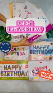 SET Balon Foil Huruf Happy Birthday isi 13 huruf GOLD PINK SILVER BIRU PELANGI MACARON ROSEGOLD