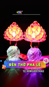 [Giá một cặp] Bộ 2 Đèn Pha Lê Hình Quả Đào Tiên Để bàn Thờ Phật Đèn Hoa Sen Đèn Thờ Cúng Cao 25cm [MRHT68]