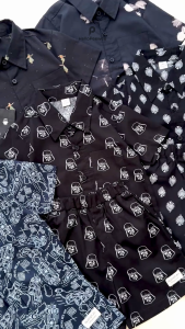 PEEWEE Setelan Kemeja One Set Motif Full Print Lengan Pendek Anak Laki-laki Pattern C Kids Shirt 1-12 Tahun