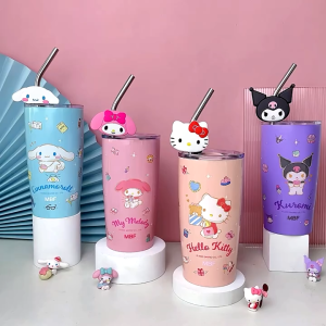 Tumbler Stainless Sanrio Kuromi/Cinnamoroll/Melody/Hello Kitty/600ml Dengan jerami Anti Bocor Tahan Dingin Panas Cangkir Minum Cangkir kopi