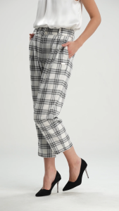 Minimal x Emily in Paris - Lizette Celana Wanita - Model Ankle Baggy - Motif Plaid - Warna Black / Hitam