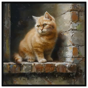 Tranh sơn dầu mèo vàng ngồi bên cửa sổ tranh treo tường dán tường trang trí phòng khách phòng ngủCGI-677