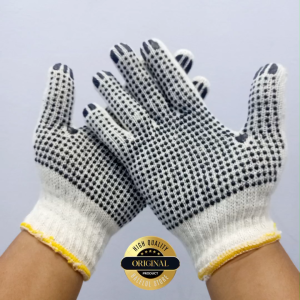 Sarung Tangan PROYEK Putih Bintik Hitam Doting Karet Perpasang