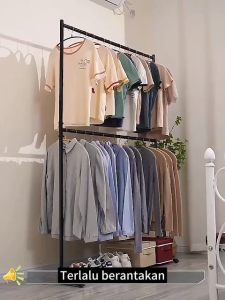 LG Rak Baju Gantung Berdiri 2 Susun Rak Gantungan Baju Besi Rak Baju Gawang Estetik Stand Hanger 200CM