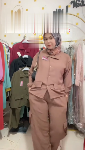 Zhala One Set Atasan + Celana Cargo Terbaru Baju Setelan Wanita Simple HOB