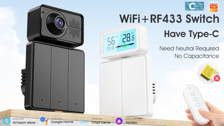 SMATRUL Tuya WiFi RF433 Smart Switch Button Switch 1/2/3/ Gang