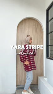 Yara Stripe Kaos Salur Tri Color Lengan Karet Balon Tshirt Kasual Atasan Garis Wanita Jumbo by Ziggy