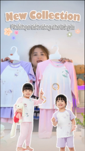 Bộ dài tay ASTAR vải cotton rayon phối hoạ tiết mới cho bé gái 9 tháng đến 6 tuổi