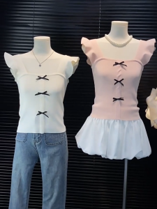 FRAN New Sleeveless Knitted Top for Women Korean Cute Bow Slim Fit Vest Top