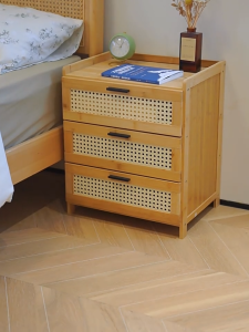 โต๊ะข้างเตียง โต๊ะข้างเตียงไม้ไผ่ พร้อมชั้นวางของและลิ้นชัก ชั้นวางของข้างเตียง เฟอร์นิเจอร์ห้องนอน ตู้เก็บของในห้องนอน