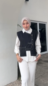 ￼Thania Vest Kemeja Rompi Outer Wanita Atasan Top Murah Oversized Sleveless Woman Korean Style Black White