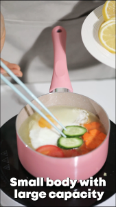 Ecowin Non Stick Pink Pan Set - 2Pcs Milk Pan + Frying Pan 16 cm non stick pan with lid suitable for gas stove induction cooker light and can be carried by hand