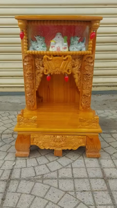 Bàn thờ thần tài ông địa gỗ xoan hộp đèn ngang 42-48-56-60 cm
