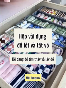 (Giặt được) Hộp vải lưu trữ đồ lót tất vớ chất liệu Cotton lõi bảng nhựa PP gấp gọn tiện lợi Akii Home TD114