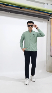 kemeja pria lengan panjang polos warna sage green baju lebaran 2026 kemeja distro