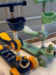 Kids scooter Scooter for 2 in 1 LED Light Wheels and Music With Seat Pedal Adjustable Height Foldable Scooter