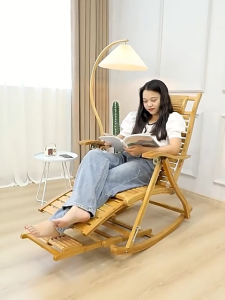 Bamboo Rocking Chair Folding Chair For Adult Heavy Duty Leisure Chair Afternoon Nap Rattan Foldable Rocking Chair