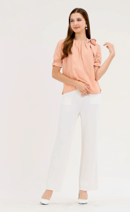 Krizia Pleated Top Blouse with Flower Detail