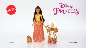 Disney Princess Toys Belle Doll with Shiny Clothing Tea Cart Friends and Food Pieces Tea Time Cart Playset Inspired by Disney Movie
