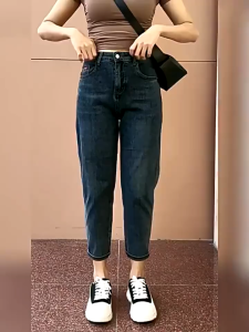 GHAOHES  กางเกง ยีน   วินเทจ  เอวสูง  ลำลองกระบอกตรง  S-5XL สีน้ำเงินเข้ม  กางเกงยีนส์ผญ  ยีน ส์(V45)