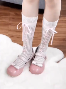 Kaos Kaki Lolita Wedding Kaos Kaki  Renda Kaos Kaki Vintage Renda Bunga Pita Ribbon Flower Harajuku Cosplay Y2k Anime Knee High