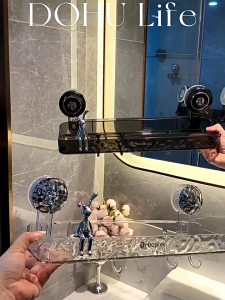 UNDATA ถ้วยดูดสูญญากาศ ชั้นเก็บของชั้น ฝักบัวแบบไม่ต้องเจาะ อุปกรณ์ติดผนัง กล่องเก็บของสำหรับเก็บ มีประโยชน์และดี รูปแบบธารน้ำแข็ง ตะกร้าจัดระเบียบของ ห้องน้ำในห้องน้ำ